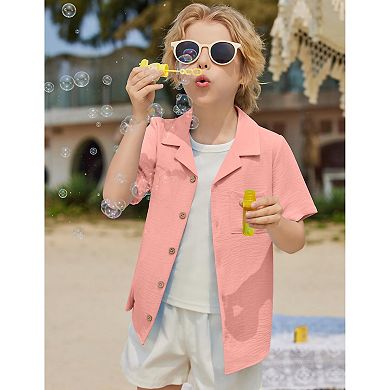 Arshiner Boys Short Sleeve Button Down Shirt Texture Summer Beach Vacation Shirt