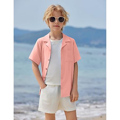 Arshiner Boys Short Sleeve Button Down Shirt Texture Summer Beach Vacation Shirt