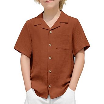 Arshiner Boys Short Sleeve Button Down Shirt Texture Summer Beach Vacation Shirt