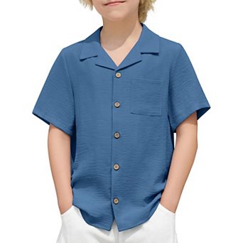 Arshiner Boys Short Sleeve Button Down Shirt Texture Summer Beach Vacation Shirt