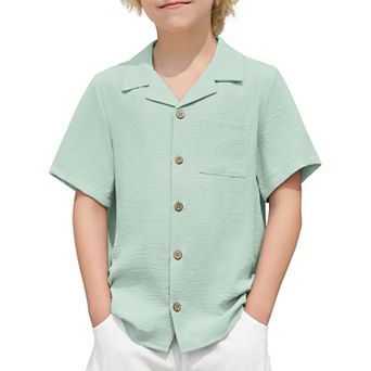 Arshiner Boys Short Sleeve Button Down Shirt Texture Summer Beach Vacation Shirt