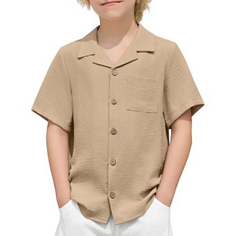 Arshiner Boys Short Sleeve Button Down Shirt Texture Summer Beach Vacation Shirt