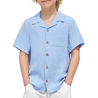 Arshiner Boys Short Sleeve Button Down Shirt Texture Summer Beach Vacation Shirt