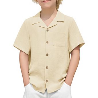 Arshiner Boys Short Sleeve Button Down Shirt Texture Summer Beach Vacation Shirt