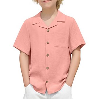 Arshiner Boys Short Sleeve Button Down Shirt Texture Summer Beach Vacation Shirt
