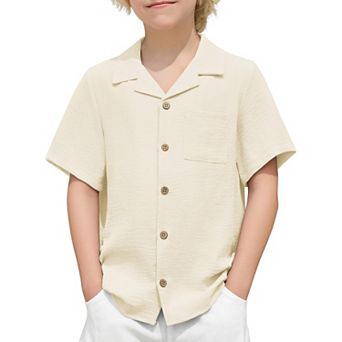 Arshiner Boys Short Sleeve Button Down Shirt Texture Summer Beach Vacation Shirt