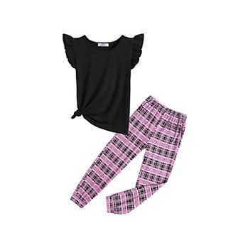 Arshiner Girls Piece Outfits Sleeveless Ruffle Trim Tank Top And High Waist Soft Pants Set