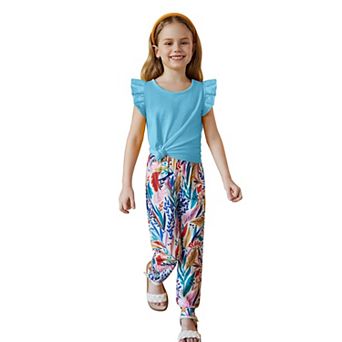 Arshiner Girls Piece Outfits Sleeveless Ruffle Trim Tank Top And High Waist Soft Pants Set