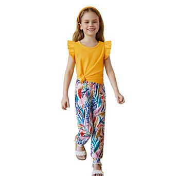 Arshiner Girls Piece Outfits Sleeveless Ruffle Trim Tank Top And High Waist Soft Pants Set