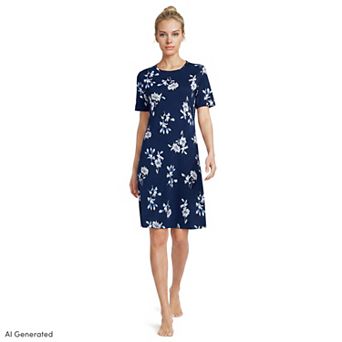 Plus Size Lands' End Cotton Interlock Short Sleeve Knee Length Nightgown