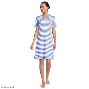 Women's Lands' End Cotton Interlock Short Sleeve Knee Length Nightgown