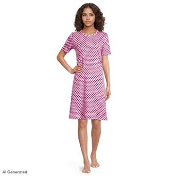 Women's Lands' End Cotton Interlock Short Sleeve Knee Length Nightgown