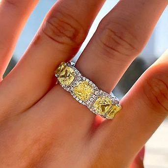 Luxury Women's Engagement Rings with Yellow Cubic Zirconia Fashion Wedding Band Jewelry