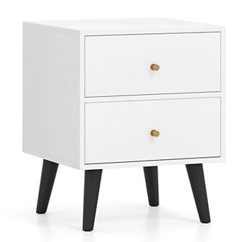 Compact End Table with 2 Drawers Bedroom Nightstand Tapered Legs