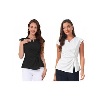 2 Packs Short Sleeve Shirts for Women's V Neck Tie Front Twist Casual Tunic Tops