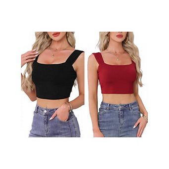 2 Packs Strappy Tank Top for Women Sleeveless Square Neck Fitted Going Out Party Crop Top