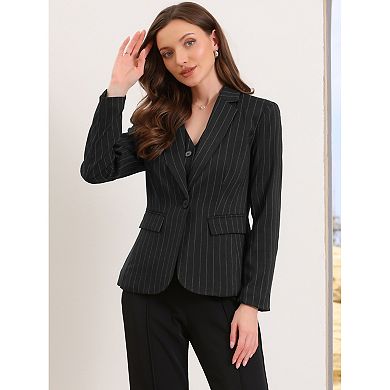 2 Packs Striped Blazer for Women's Notched Lapel One Button Long Sleeve Work Office Suit Jackets