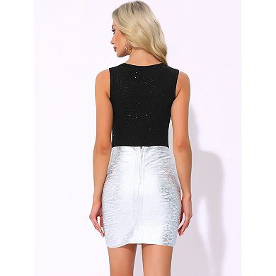 2 Packs Sleeveless Bodysuits for Women's Sparkly Crew Neck Slimming Thong Tank Top