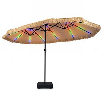 15 x 9 Ft Solar Double Sided Patio Umbrella with 144 Color Changing Lights and Base Included