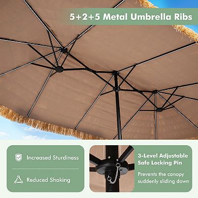 15 x 9 Ft Solar Double Sided Patio Umbrella with 144 Color Changing Lights and Base Included