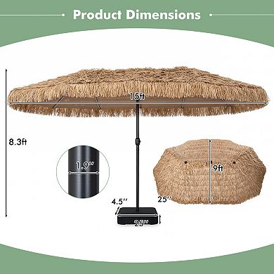 15 x 9 Ft Solar Double Sided Patio Umbrella with 144 Color Changing Lights and Base Included