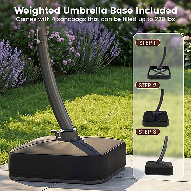 11ft Outdoor Patio Umbrella with Base, Curved Cantilever Hanging Sun Shade