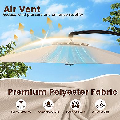 11ft Outdoor Patio Umbrella with Base, Curved Cantilever Hanging Sun Shade