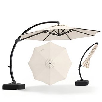 11ft Outdoor Patio Umbrella with Base, Curved Cantilever Hanging Sun Shade