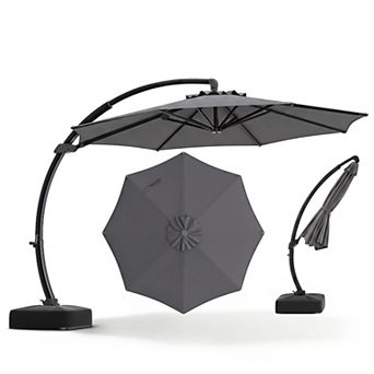 11ft Outdoor Patio Umbrella with Base, Curved Cantilever Hanging Sun Shade