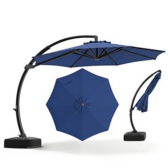 11ft Outdoor Patio Umbrella with Base, Curved Cantilever Hanging Sun Shade
