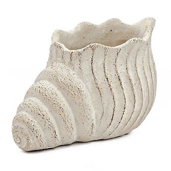 Sand and Cement Nautilus Shell Planter with Textured Beige Finish ,11.5x7x7"
