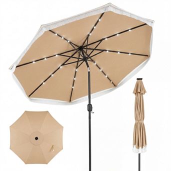 9ft Solar Outdoor Patio Umbrella, LED Lighted Market Umbrella with UV Protection Solution