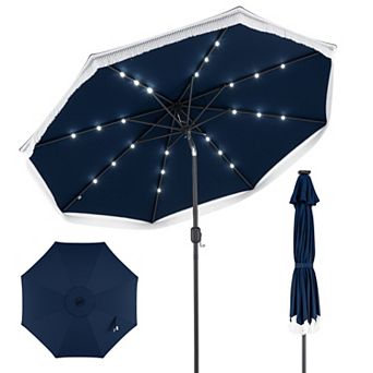 9ft Solar Outdoor Patio Umbrella, LED Lighted Market Umbrella with UV Protection Solution