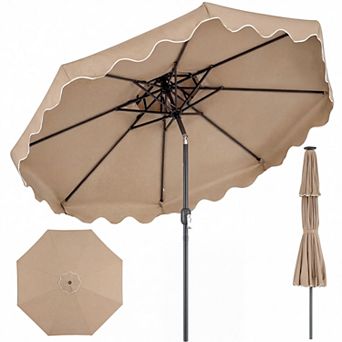 9FT Outdoor Patio Umbrella Outdoor Table Umbrella with Push Button Tilt and Crank for Garden,Coffee