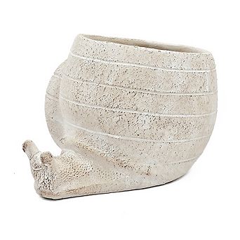 Decorative Sand and Cement Snail Planter with Textured Beige Finish,9.5x8.3x6"
