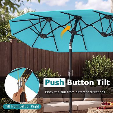Double Sided Patio Umbrella with Push Button Tilt and Crank Handle