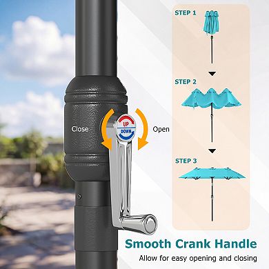 Double Sided Patio Umbrella with Push Button Tilt and Crank Handle
