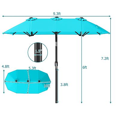 Double Sided Patio Umbrella with Push Button Tilt and Crank Handle