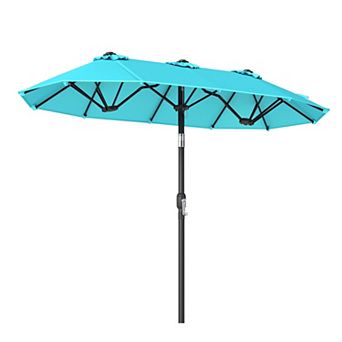 Double Sided Patio Umbrella with Push Button Tilt and Crank Handle