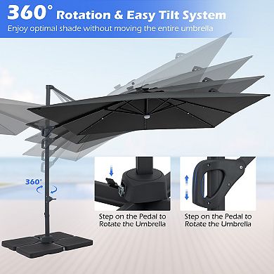10 Ft Cantilever Patio Umbrella with Solar LED Lights for Pool and Garden