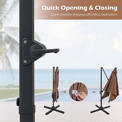 10 Ft Cantilever Patio Umbrella with Solar LED Lights for Pool and Garden