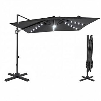 10 Ft Cantilever Patio Umbrella with Solar LED Lights for Pool and Garden
