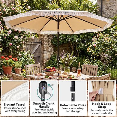 10 Ft Solar Patio Umbrella with 24 LED Lights for Outdoor Spaces