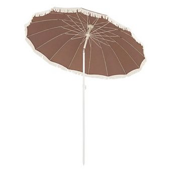 7 Ft Patio Umbrella with Boho Fringe Tassel Design for Outdoor Use
