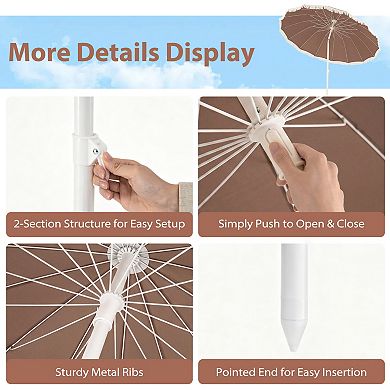 7 Ft Patio Umbrella with Boho Fringe Tassel Design for Outdoor Use