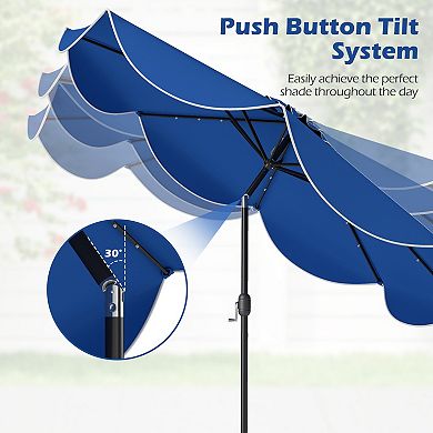 9 Ft Scalloped Solar Market Umbrella with 24 LED Lights