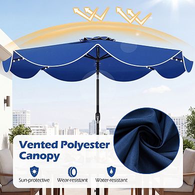 9 Ft Scalloped Solar Market Umbrella with 24 LED Lights