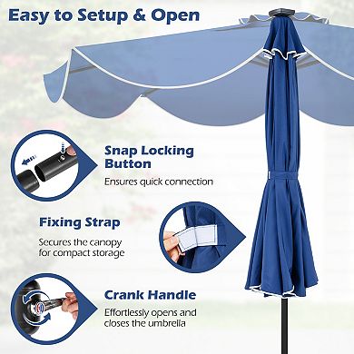 9 Ft Scalloped Solar Market Umbrella with 24 LED Lights