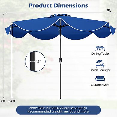 9 Ft Scalloped Solar Market Umbrella with 24 LED Lights