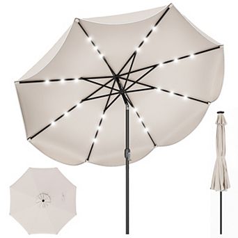 9 Ft Scalloped Solar Market Umbrella with 24 LED Lights